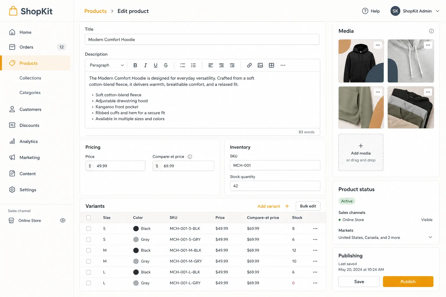 ShopKit e-commerce admin with sales overview and order management — view 2
