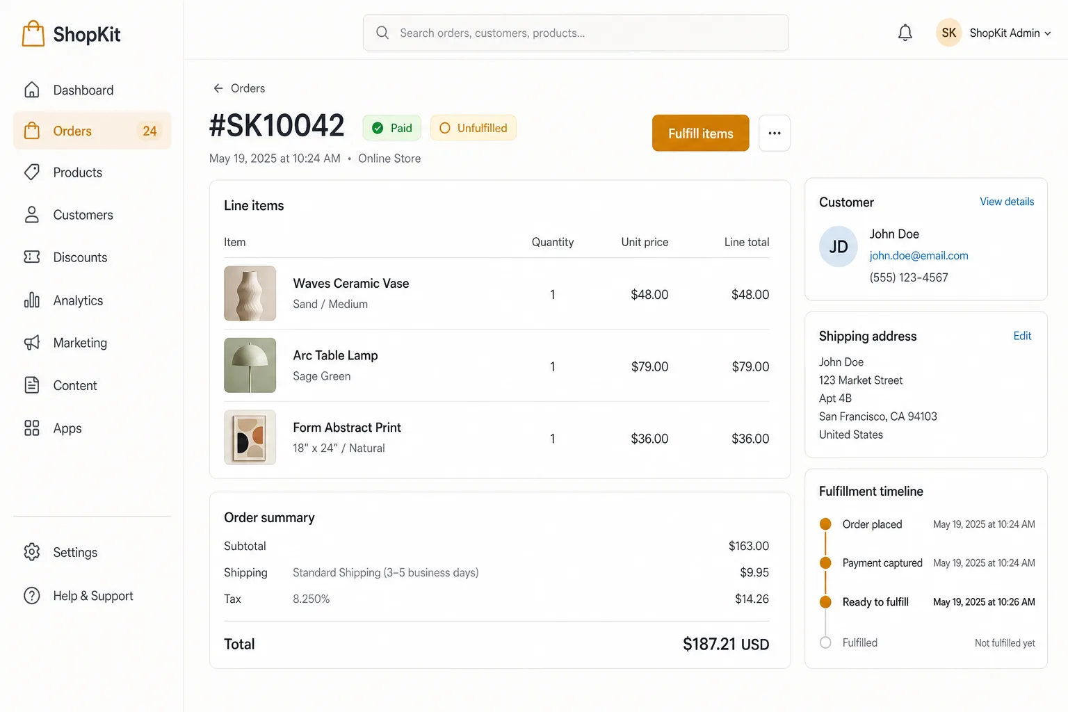 ShopKit e-commerce admin with sales overview and order management — view 3